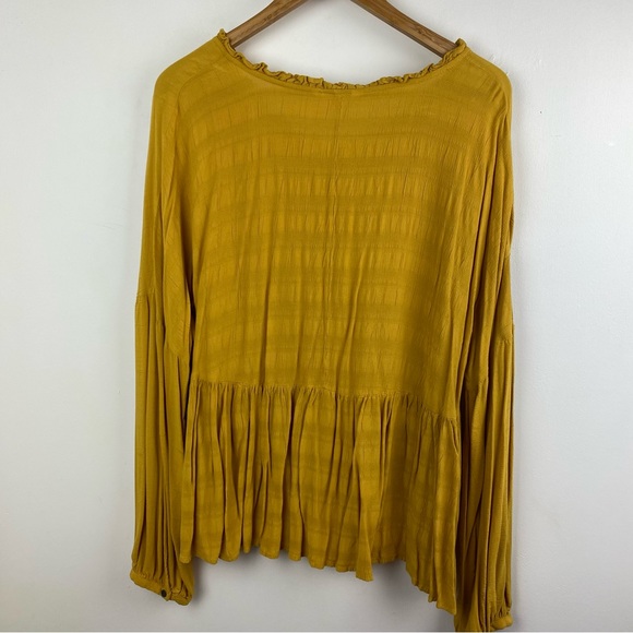 Time & Tru Ruffled Gauzy Babydoll Mustard Top Size XL Long Sleeve Boho Blouse - Picture 7 of 12